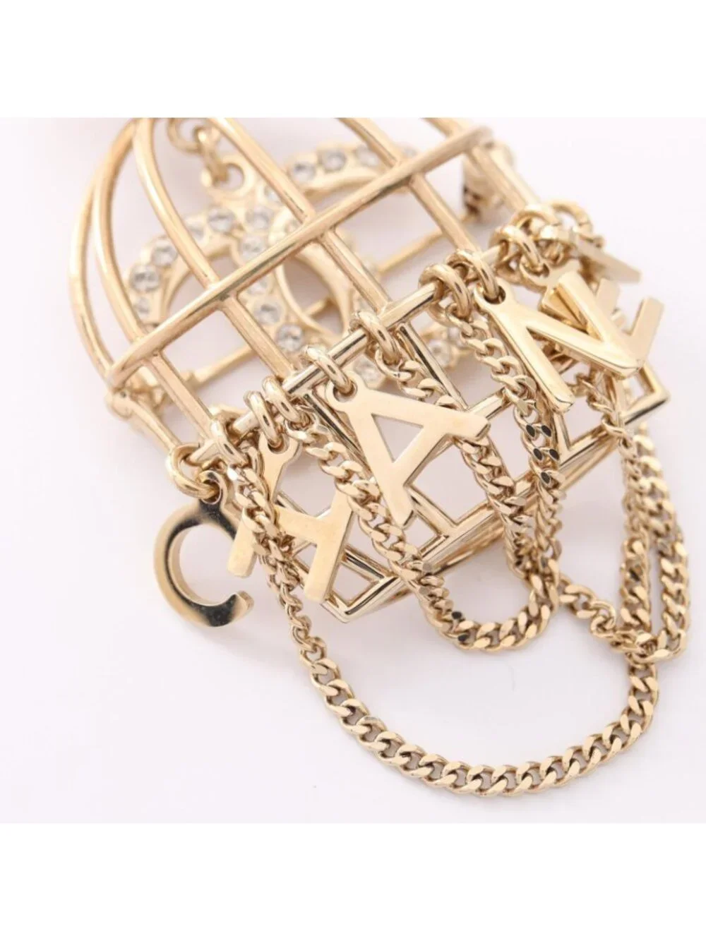 Chanel Brooch CC Logo Birdcage Motif Gold